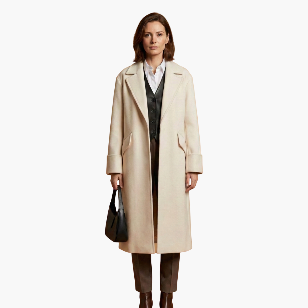Manteau long pour femme avec col à revers et fermeture à boutons