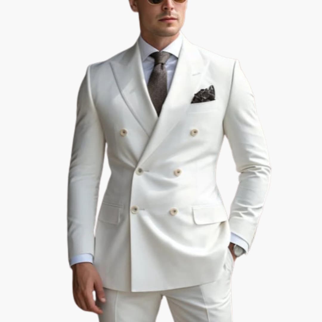 Costume homme deux pièces avec veste croisée et six boutons