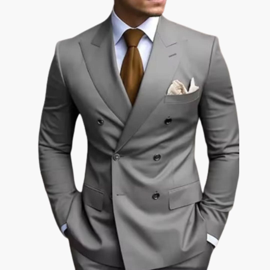 Costume homme deux pièces avec veste croisée et six boutons