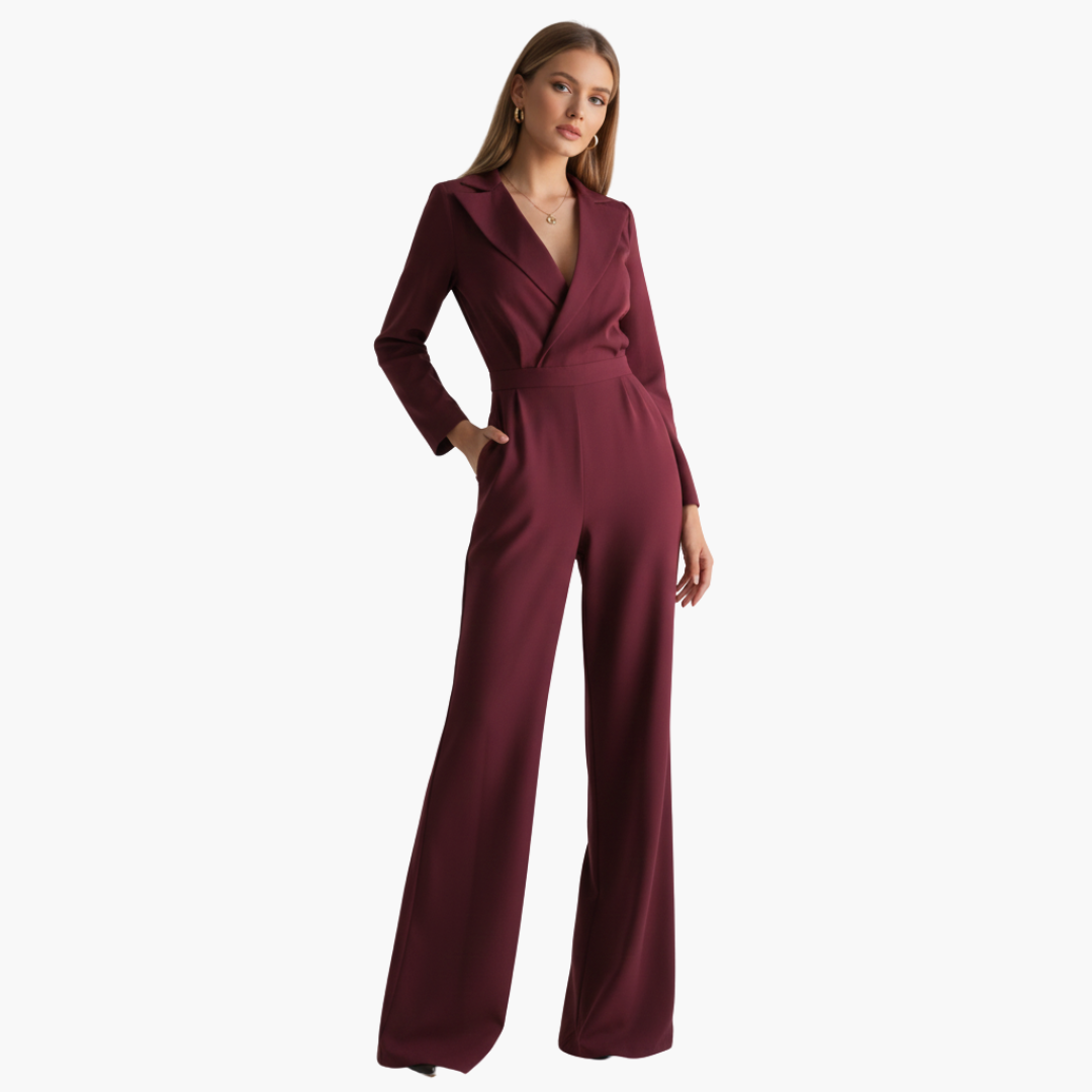 Combinaison à manches longues pour femme avec col et jambes larges