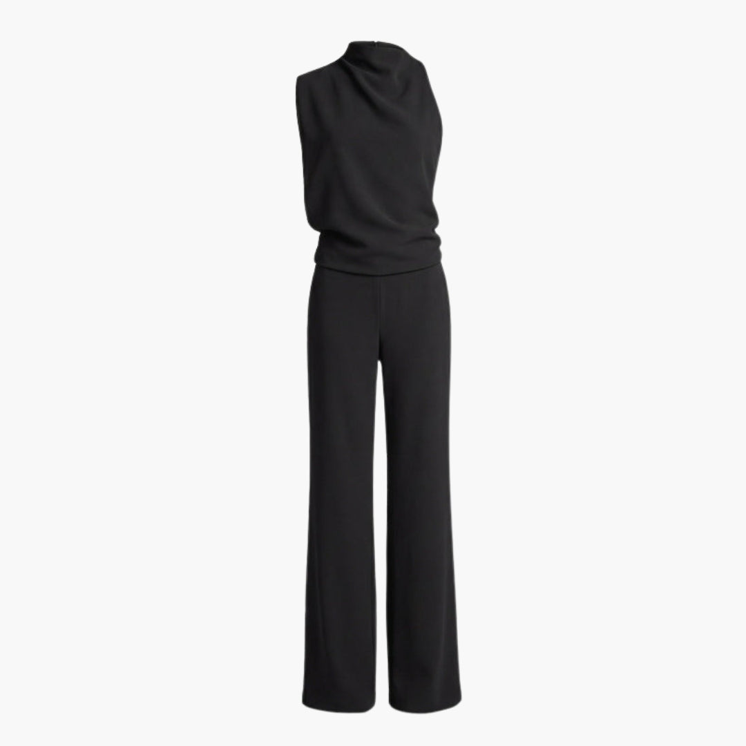 Women's one-piece suit with round neckline and wide legs