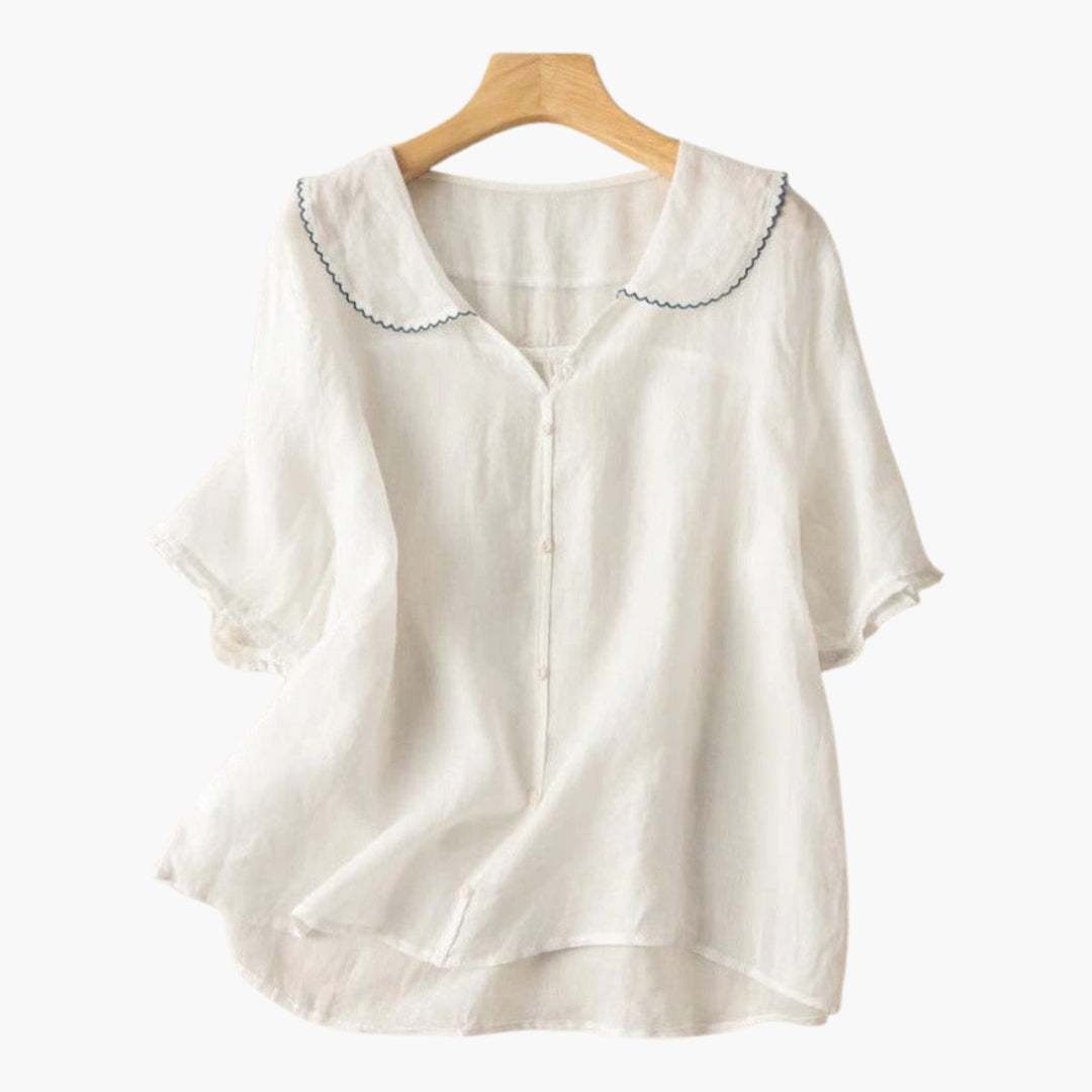 Bluse für Damen mit Knopfleiste und Wellensaumkragen