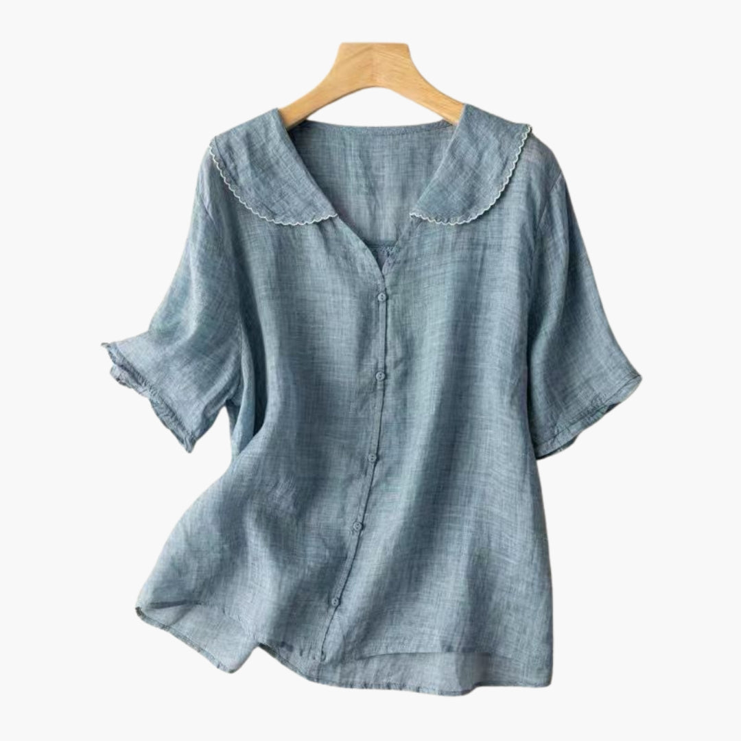 Bluse für Damen mit Knopfleiste und Wellensaumkragen