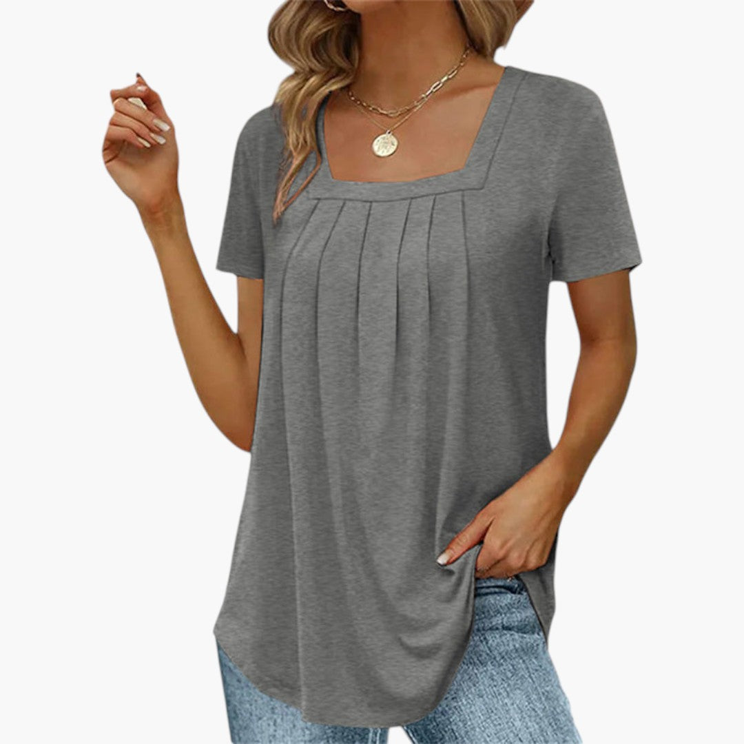 Women's Blouse with Square Neckline and Front Pleats