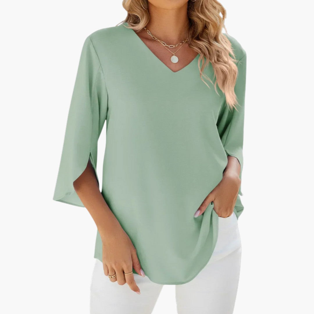 Blouse femme à encolure en V et manches trois quarts