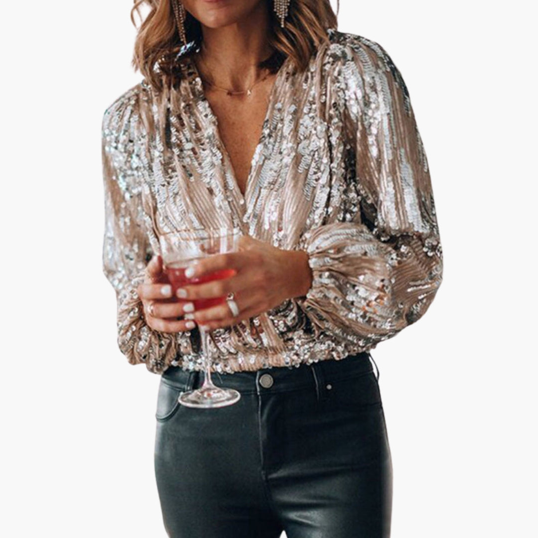 Blouse femme à sequins et manches longues