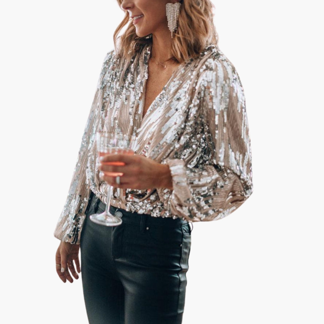 Blouse femme à sequins et manches longues