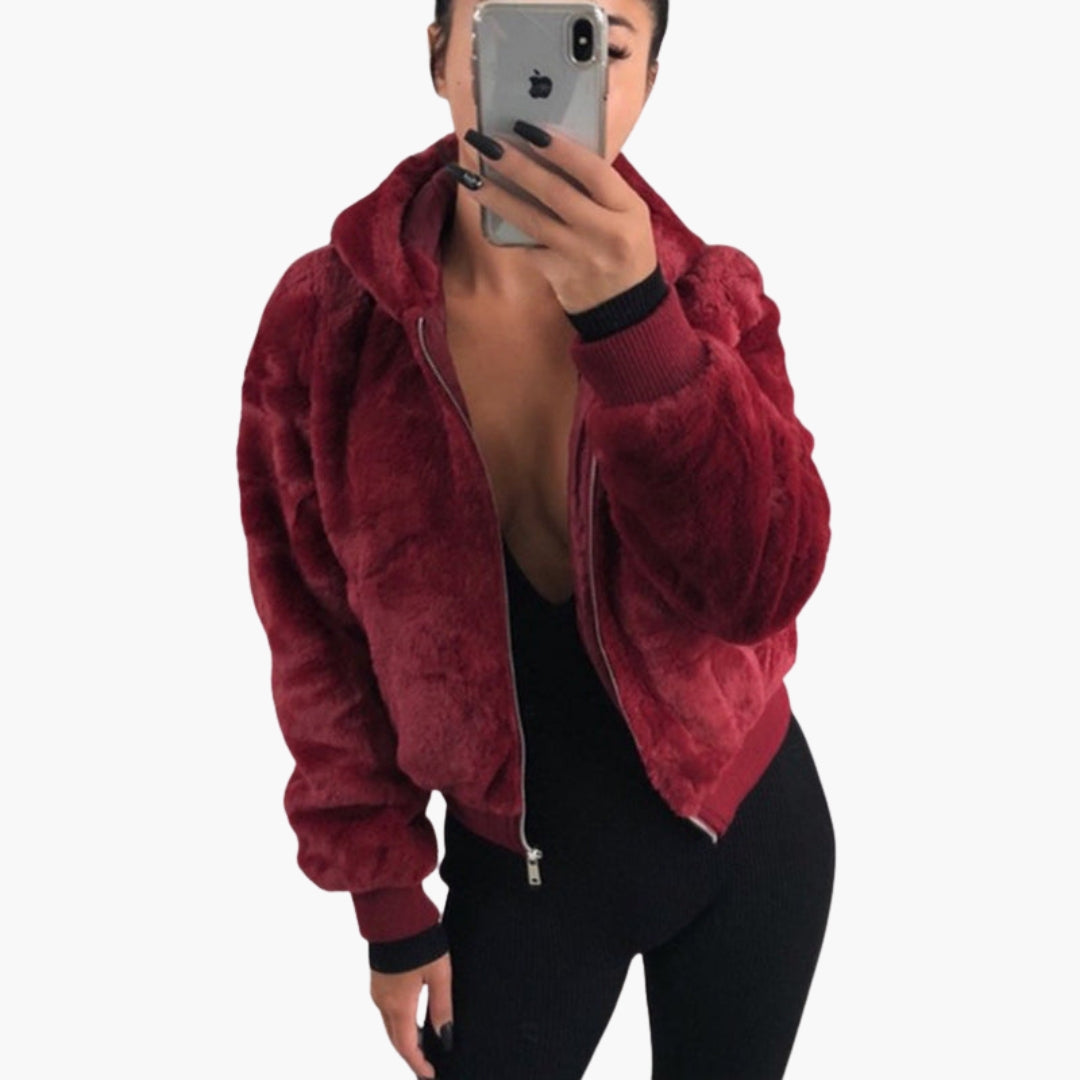 Blouson Bombardier Femme à Capuche et Fermeture Zippée
