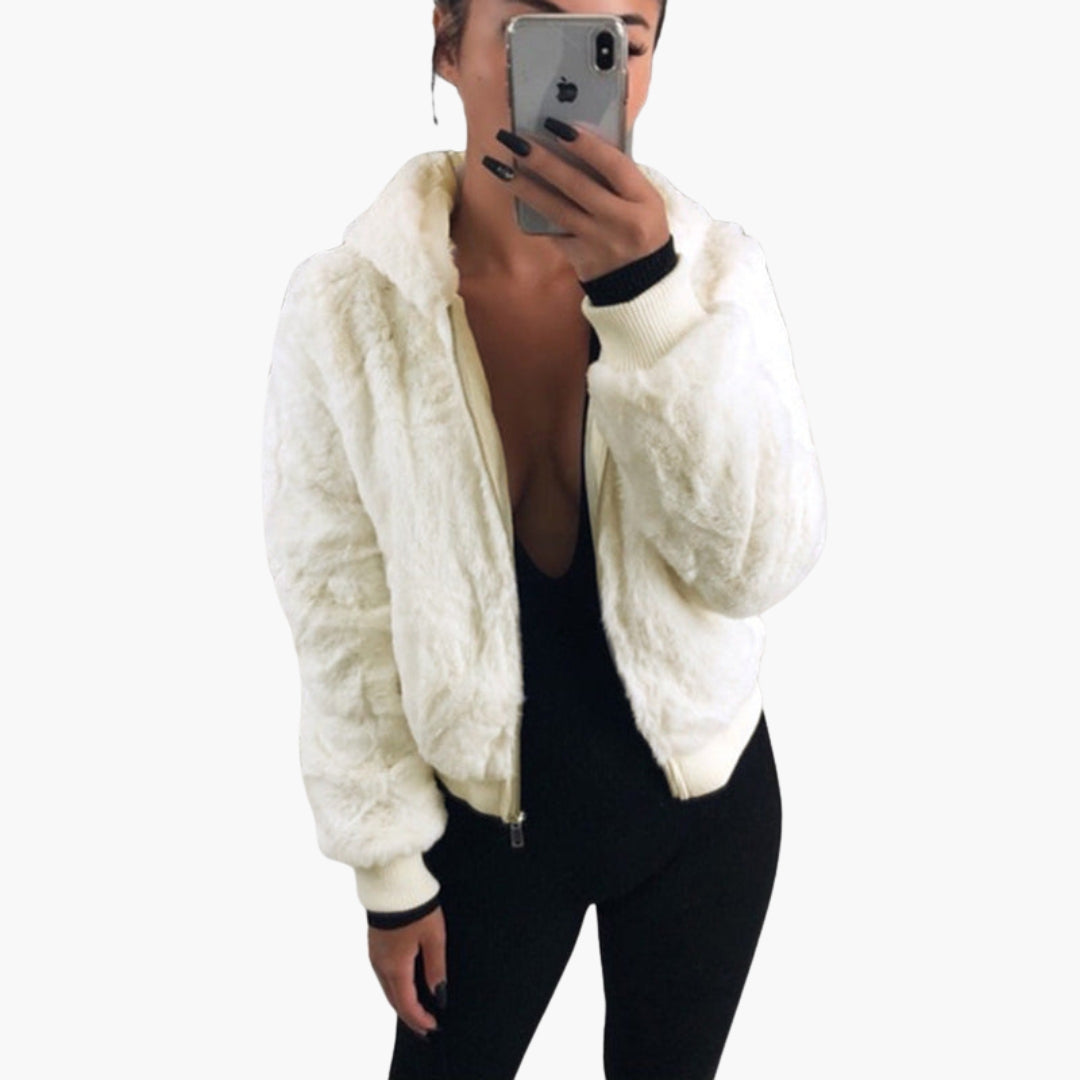 Blouson Bombardier Femme à Capuche et Fermeture Zippée