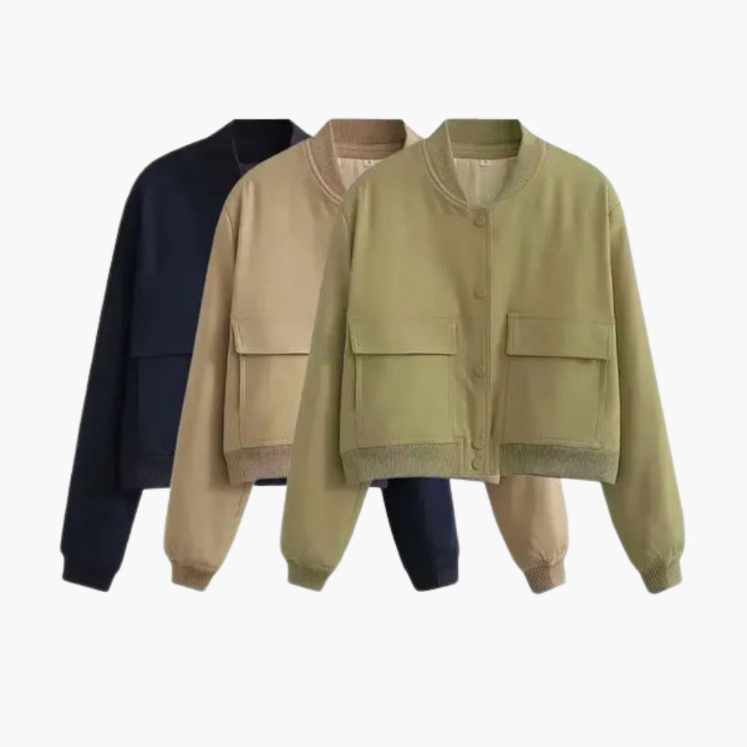 Cazadora Bomber Mujer con Grandes Bolsillos con Solapa