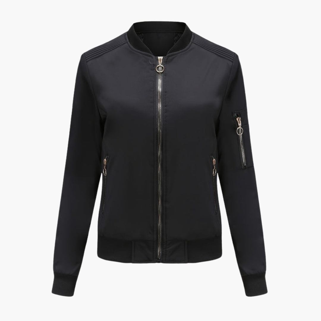 Blouson Bomber Damen Baseballkragen mit Reißverschlusstaschen