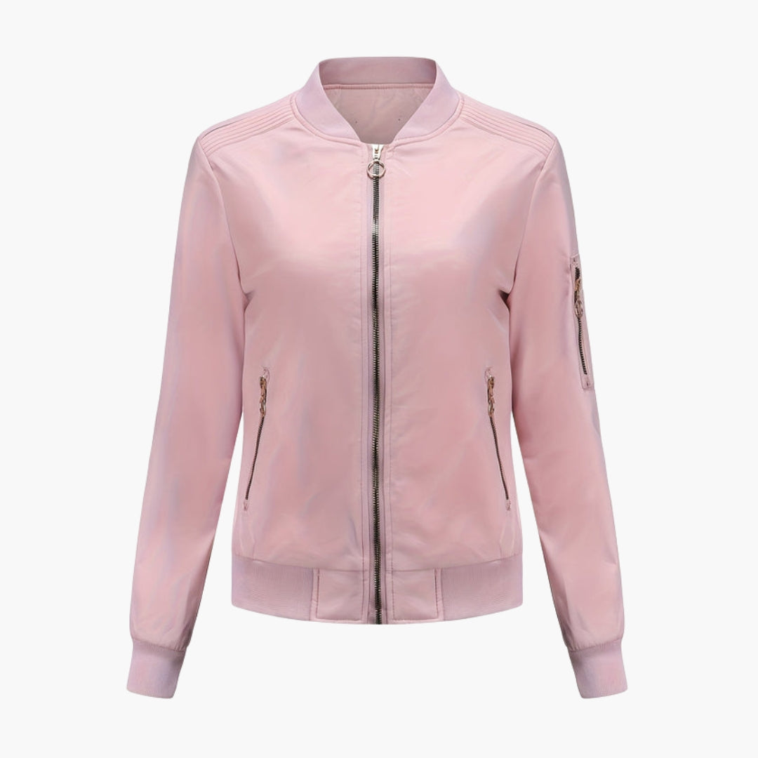 Blouson Bomber Damen Baseballkragen mit Reißverschlusstaschen