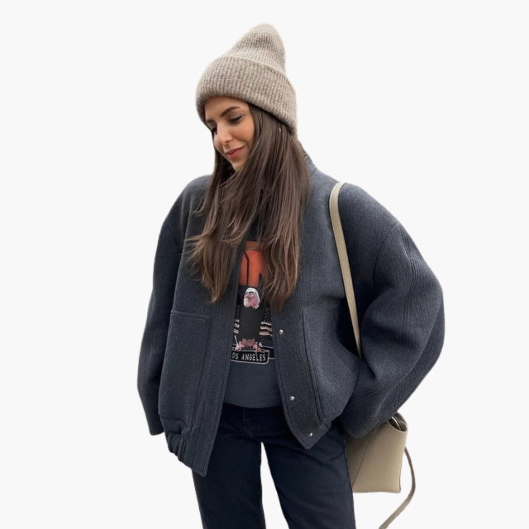 Loose Women's Bomber Jacket with Snap Buttons