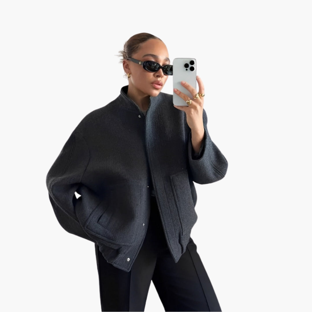 Loose Women's Bomber Jacket with Snap Buttons