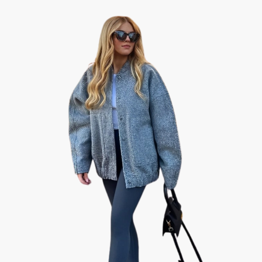 Loose Women's Bomber Jacket with Snap Buttons