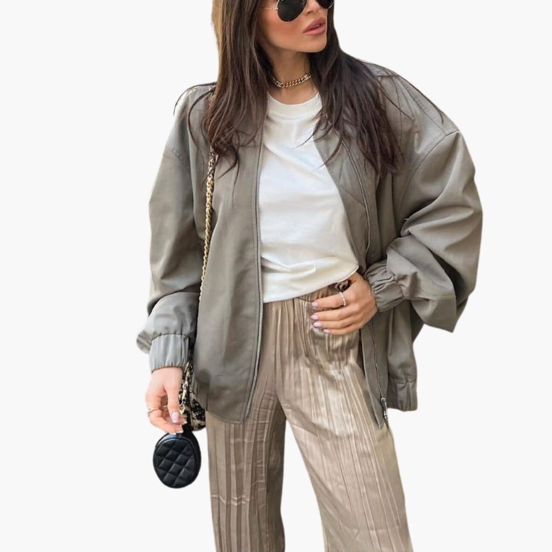 Blouson bomber til kvinder med lynlås og elastisk kant
