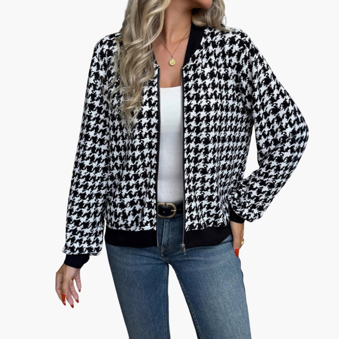 Blusón bomber para mujer con motivo pata de gallo