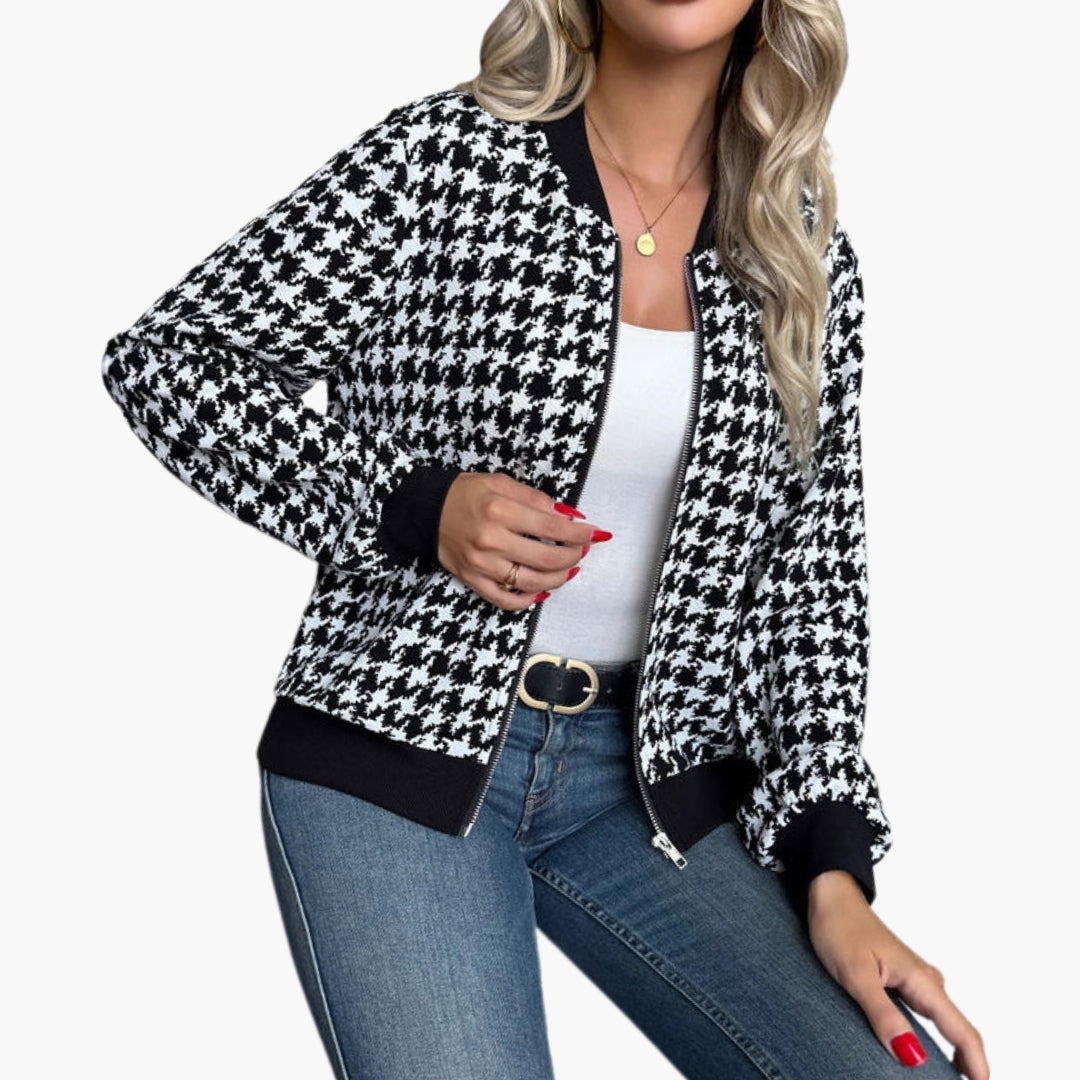 Blusón bomber para mujer con motivo pata de gallo