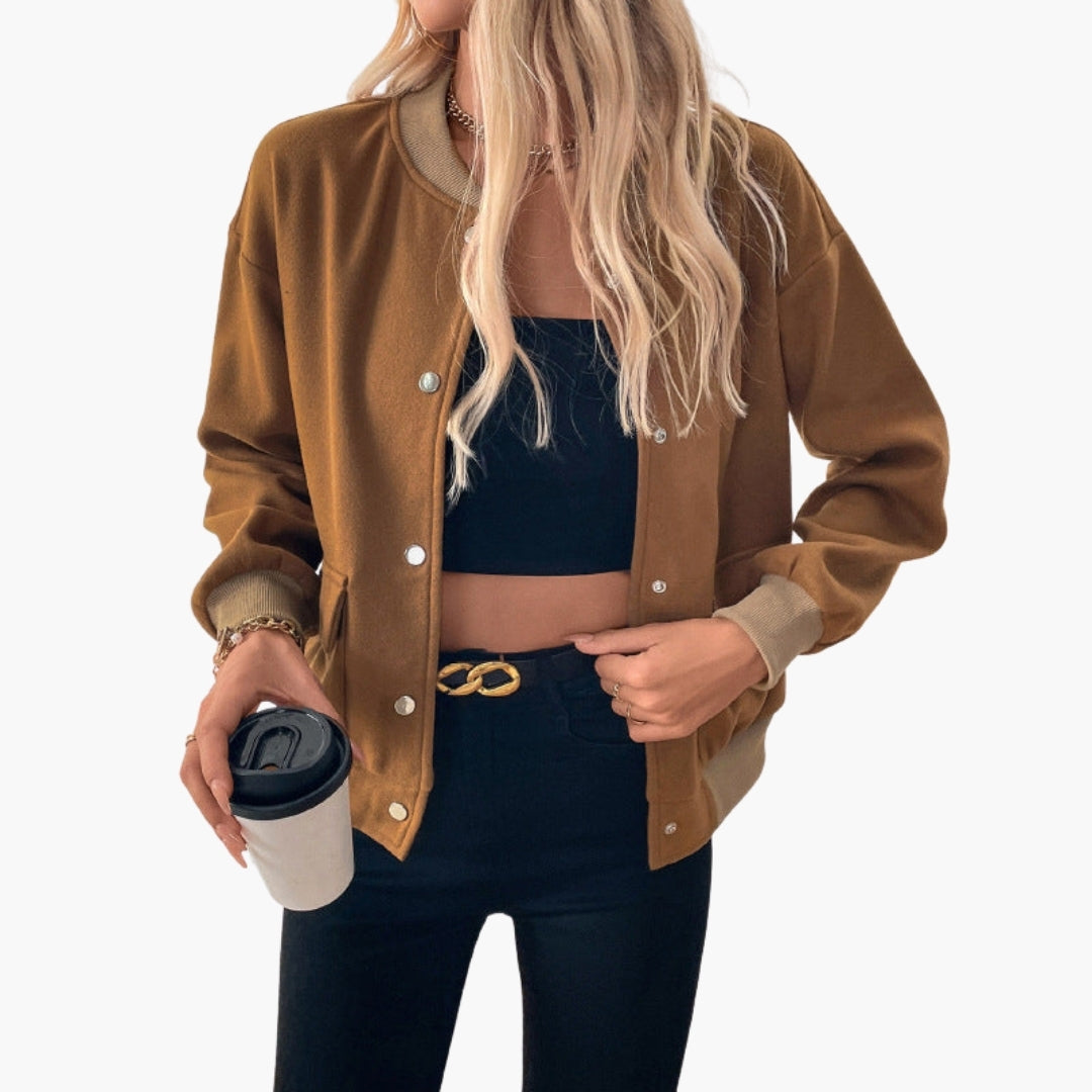 Blouson Bombers Femme à Boutons Pression