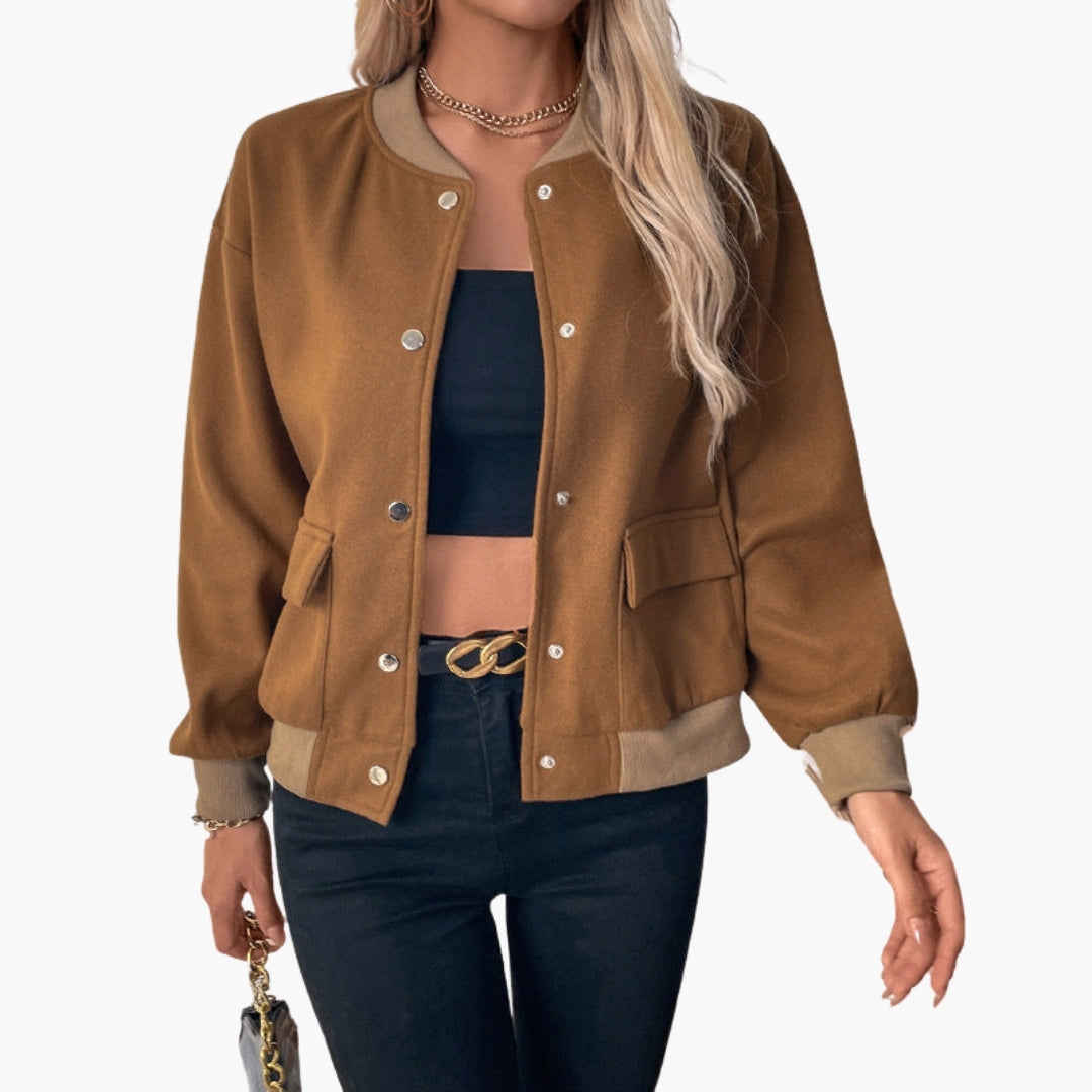 Blouson Bombers Femme à Boutons Pression