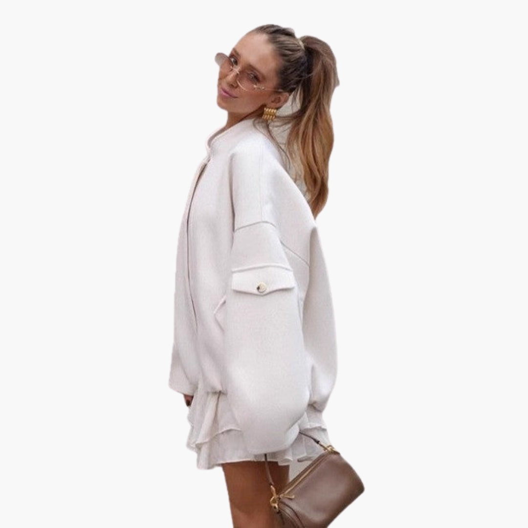 Blouson Bombers Femme à Col Montant et Multiples Poches