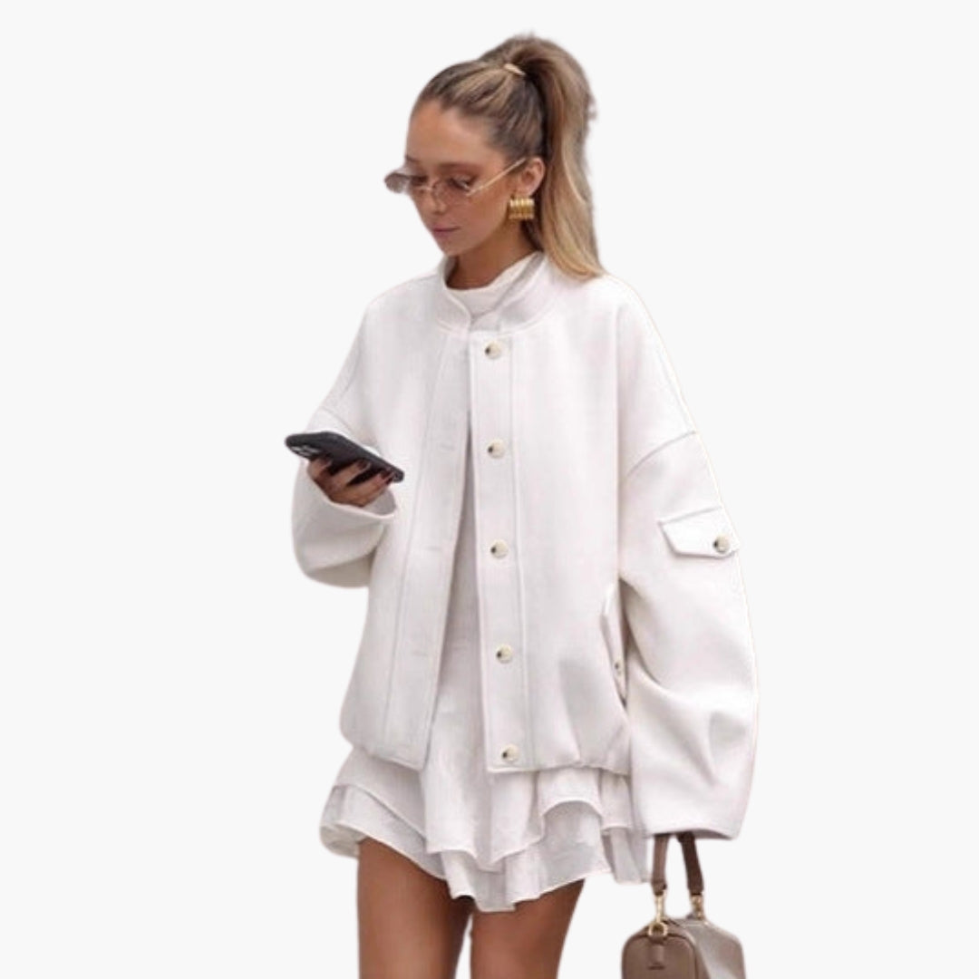 Blouson Bombers Femme à Col Montant et Multiples Poches
