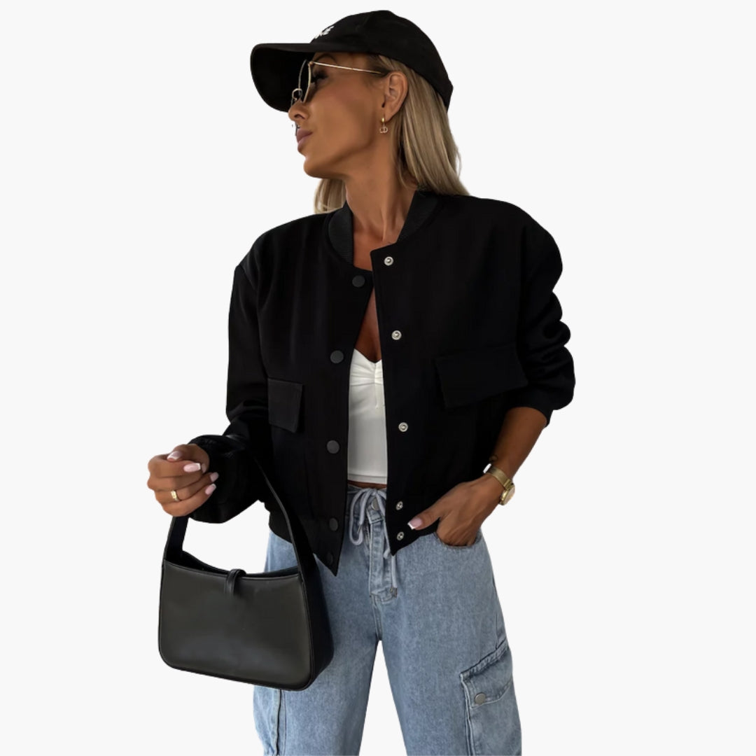 Blouson Bombers Femme avec et Poches Plaquées Devant