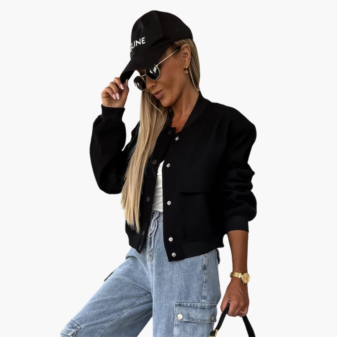 Blouson Bombers Femme avec et Poches Plaquées Devant