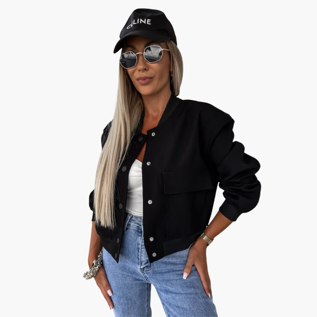 Blouson Bombers Femme avec et Poches Plaquées Devant