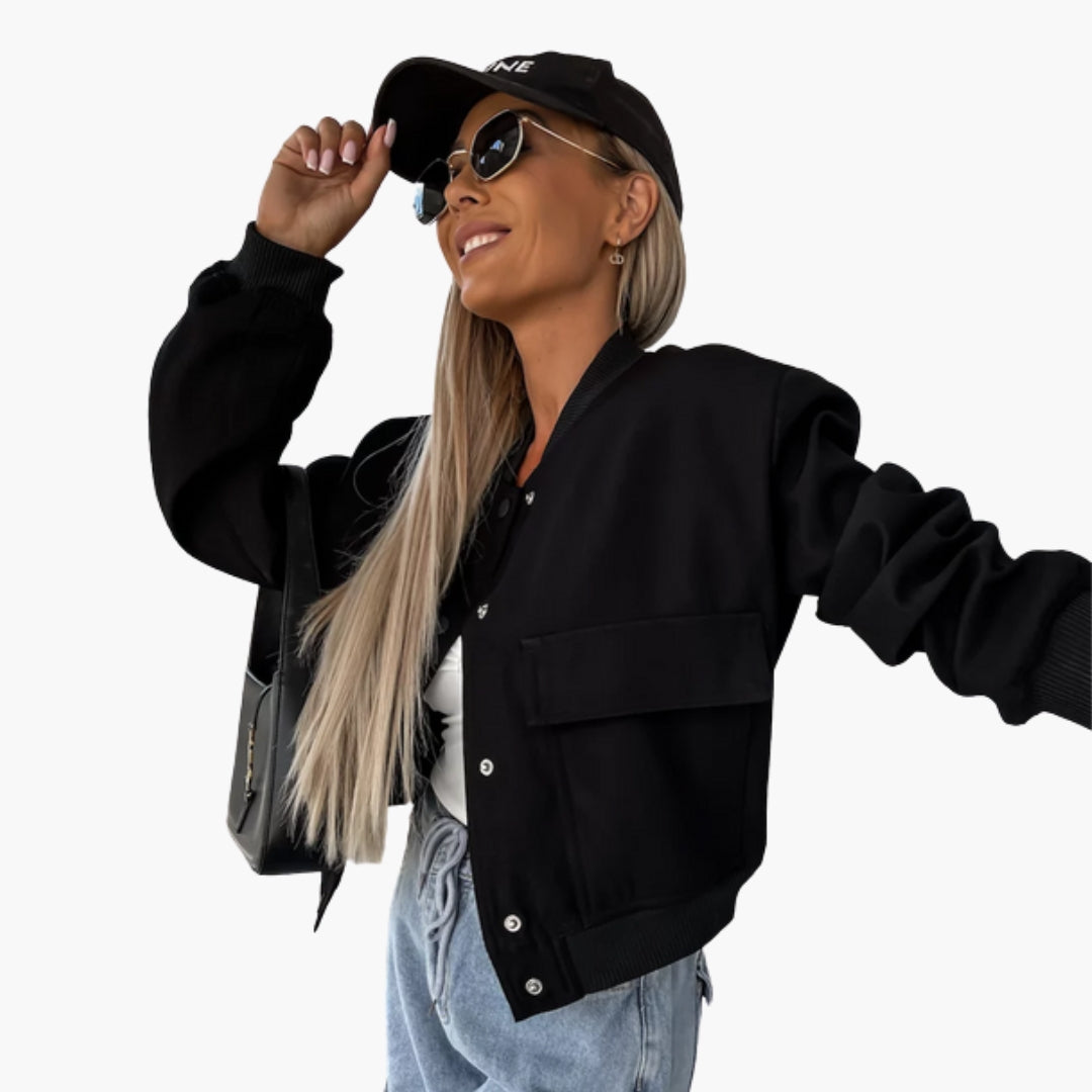 Blouson Bombers Femme avec et Poches Plaquées Devant