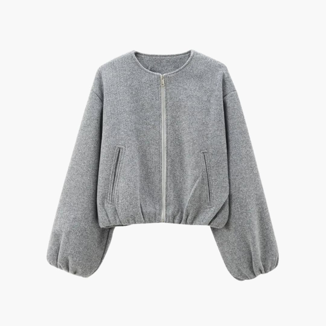 Blouson bomber court femme avec fermeture zippée et manches longues