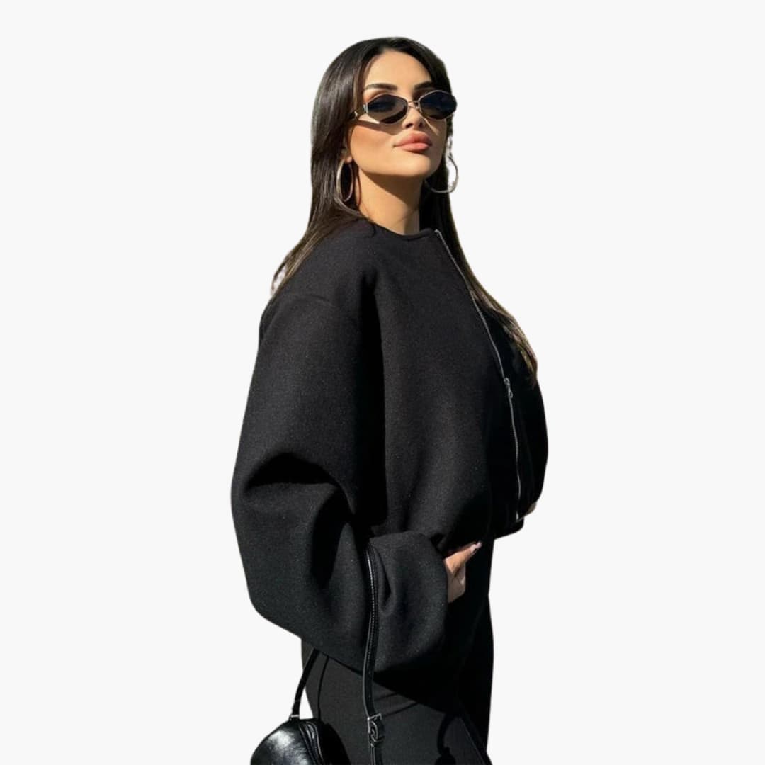 Blouson bomber court femme avec fermeture zippée et manches longues