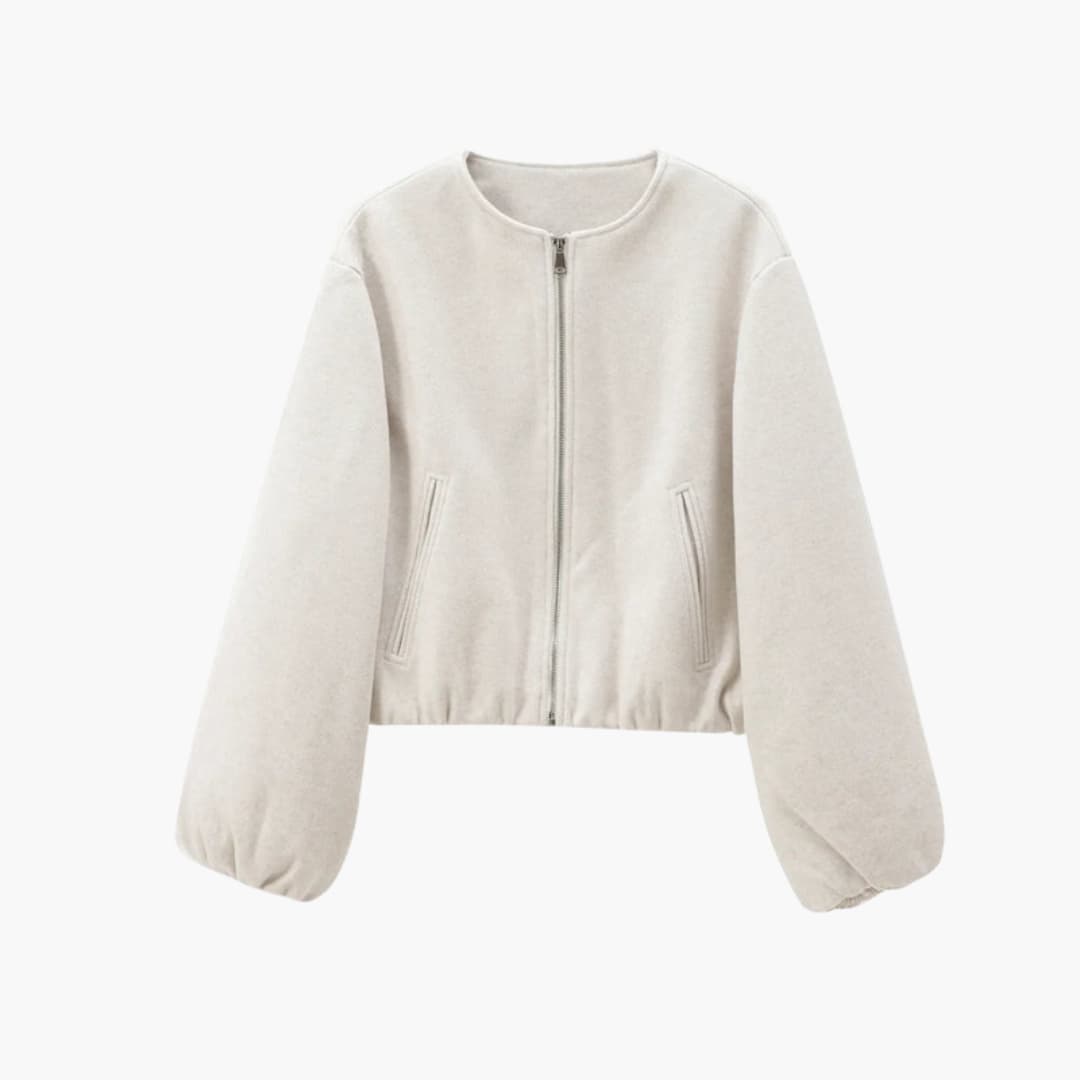 Blouson bomber court femme avec fermeture zippée et manches longues