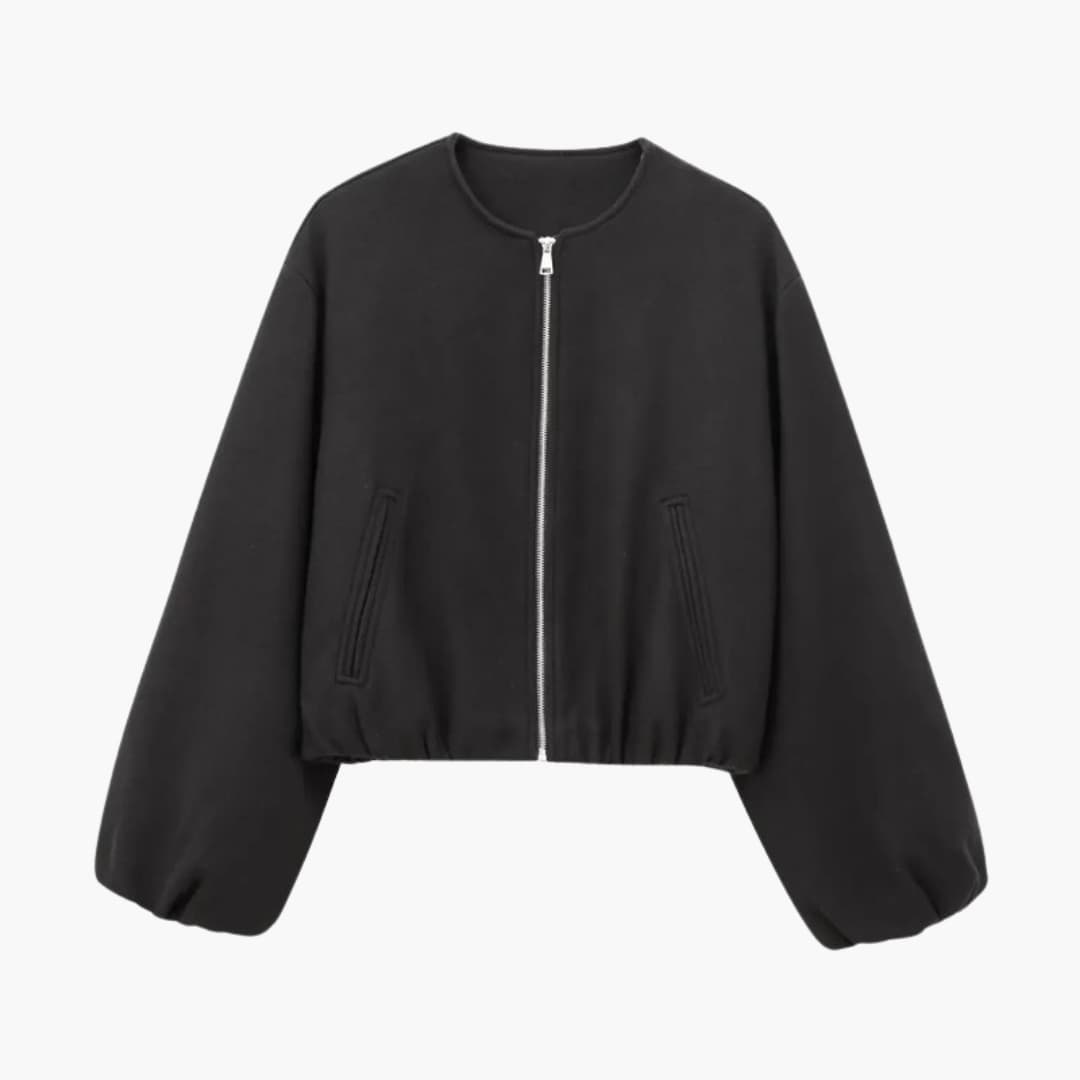 Blouson bomber court femme avec fermeture zippée et manches longues
