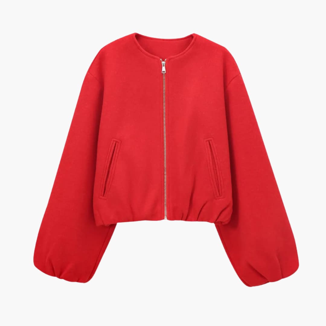 Blouson bomber court femme avec fermeture zippée et manches longues