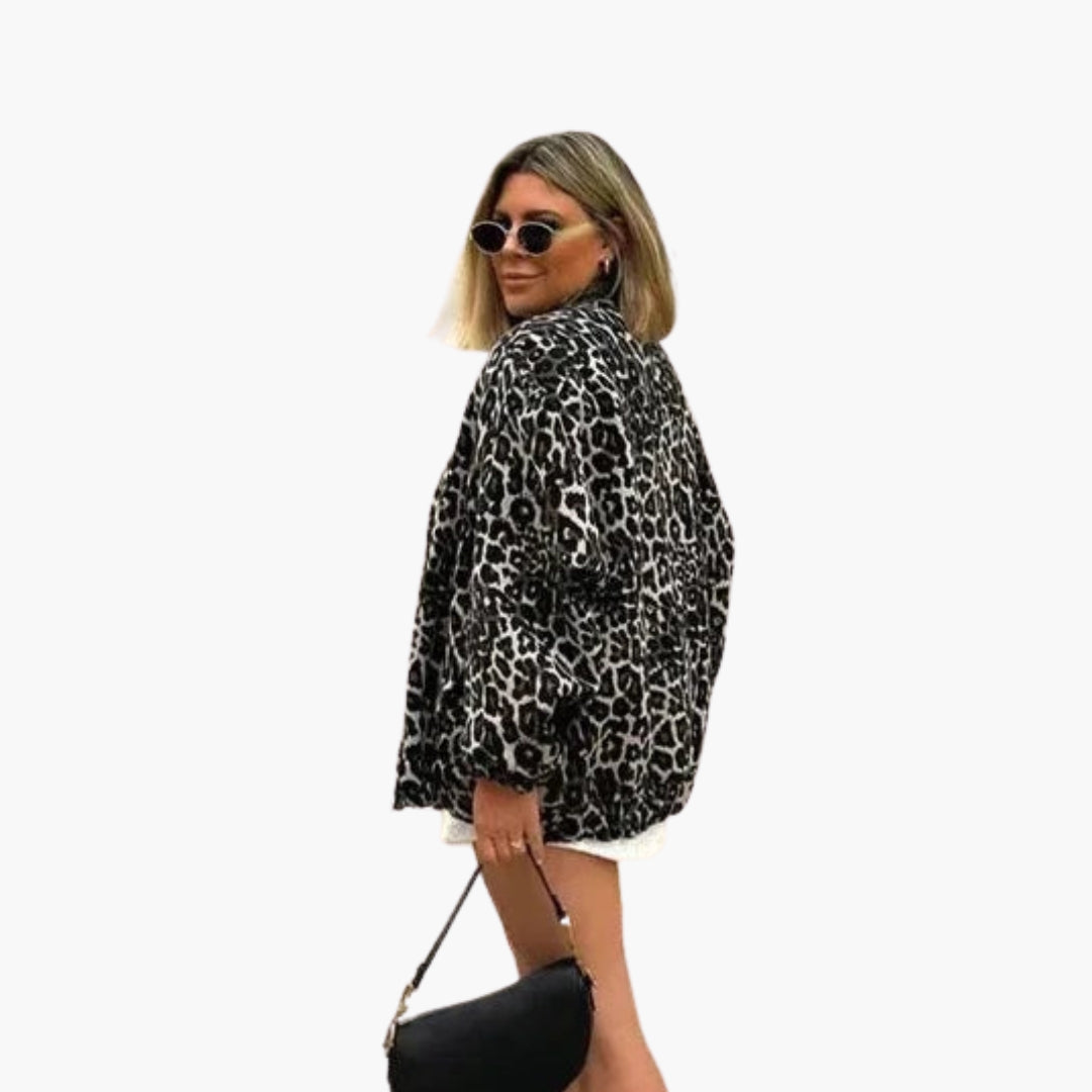 Damen Bomberjacke mit Reißverschluss und Animal-Print