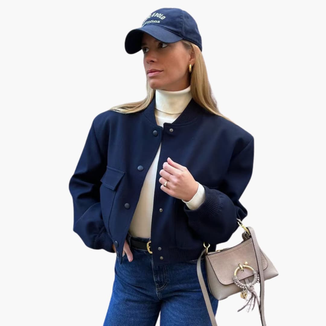 Blouson bomber femme zippé à structure régulière et surface unie