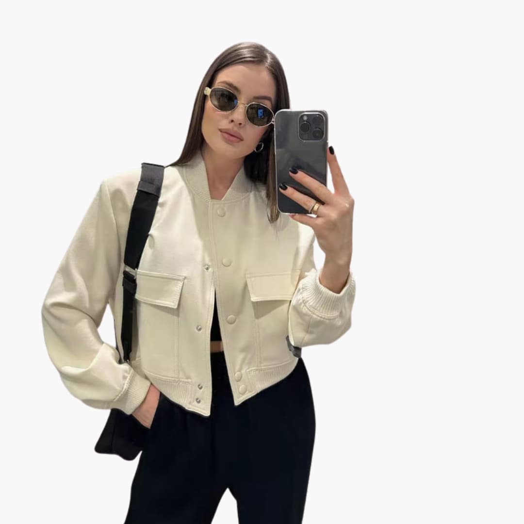 Blouson bomber femme zippé à structure régulière et surface unie