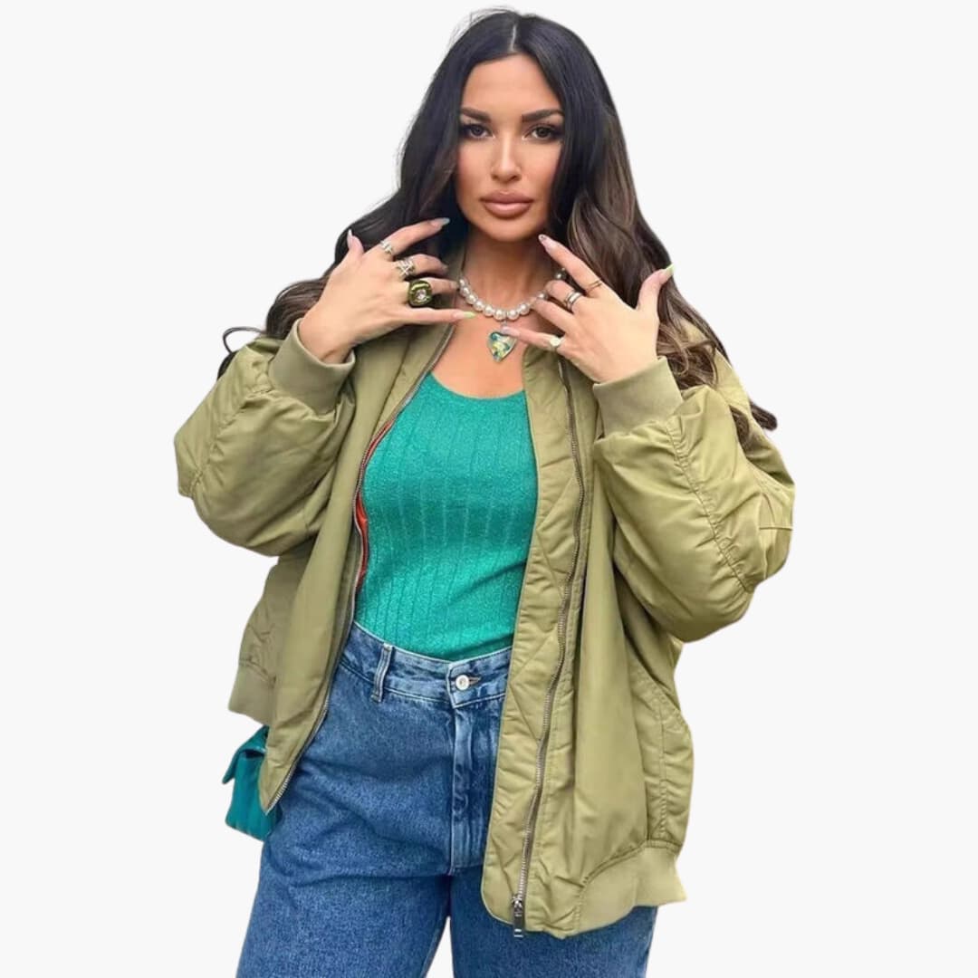 Oversize Bomberjacke für Damen mit mehreren Taschen und Reißverschlussverschluss