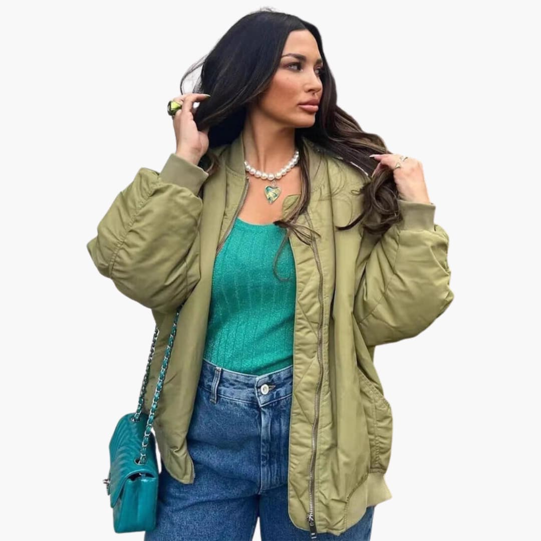Oversize Bomberjacke für Damen mit mehreren Taschen und Reißverschlussverschluss