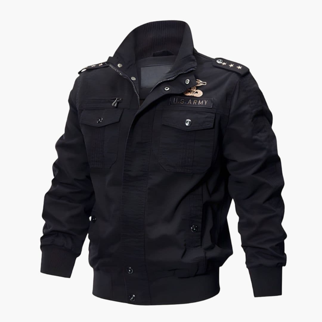 Bomber Homem Militar com Fecho de Eclair e Bolsos Múltiplos