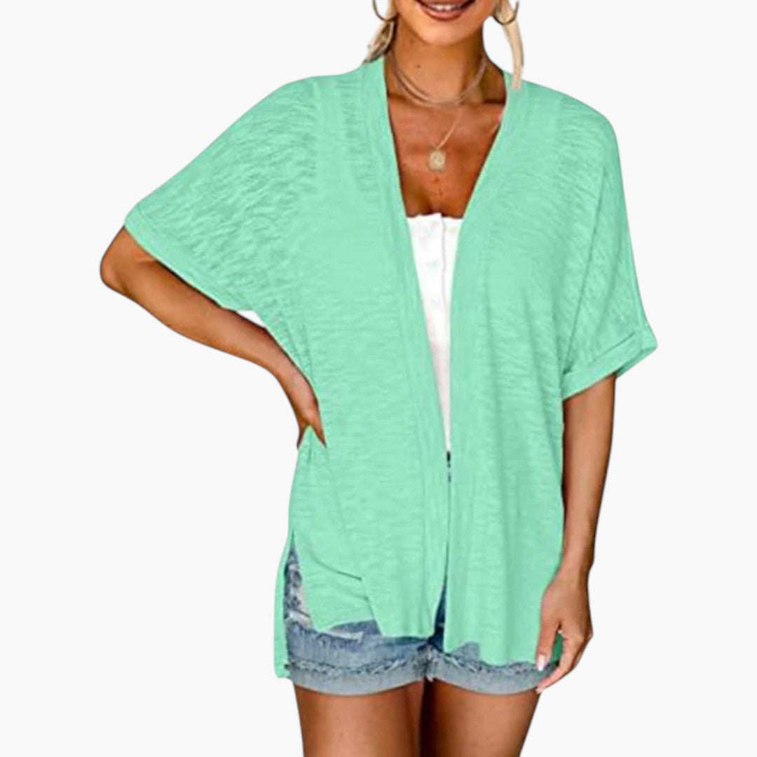 Cardigan Femme a Devant Ouvert et Manches Courtes