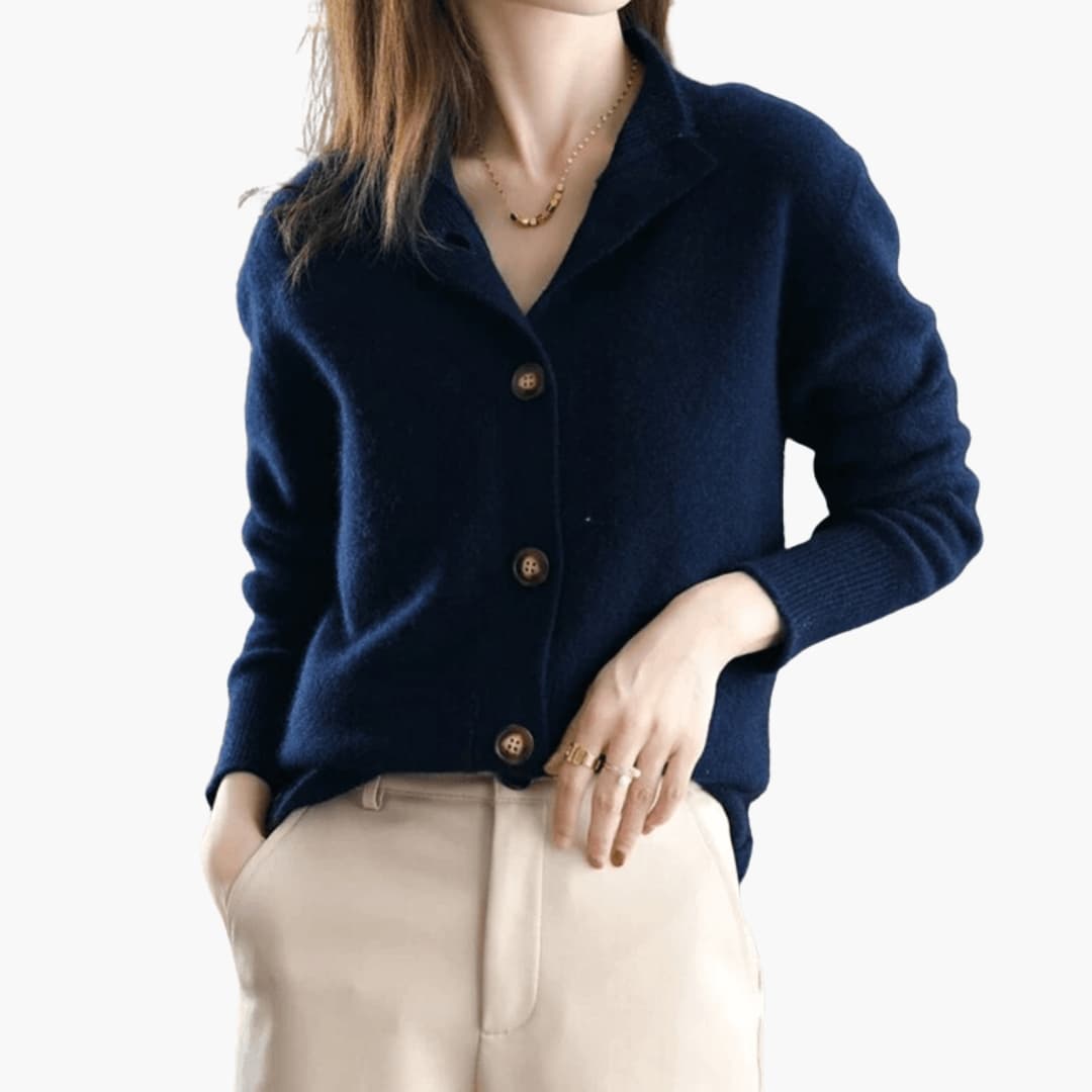 Cardigan femme en maille à col à revers et fermeture à boutons