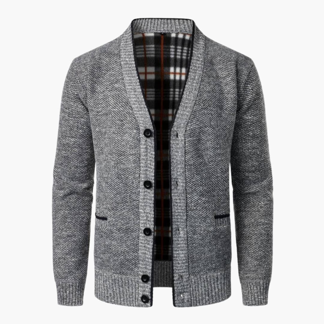 Herre cardigan med V-hals og knapper med sidelommer