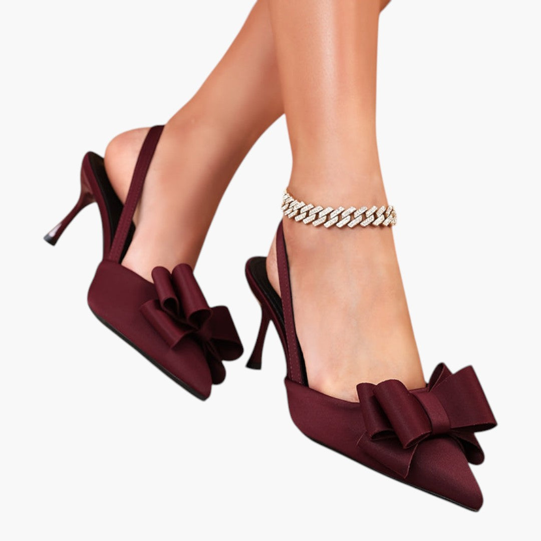 Zapatos de mujer con tacón de aguja, punta puntiaguda y lazo