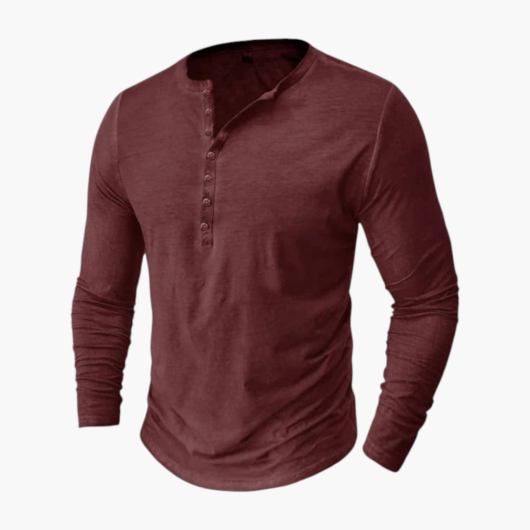 Heren Henley-overhemd met knoopsluiting