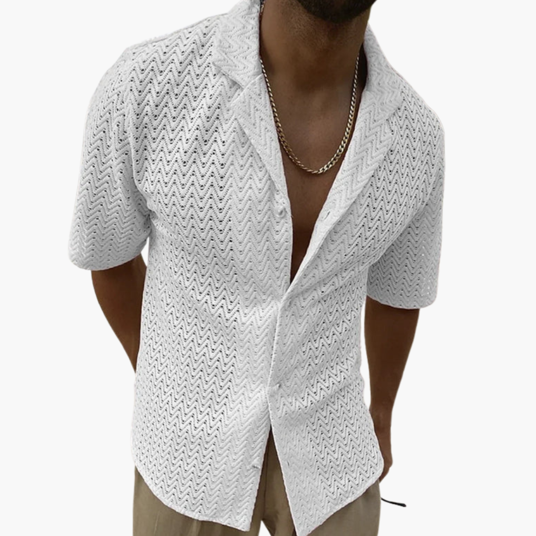 Chemise à manches courtes pour homme avec col ouvert et surface texturée
