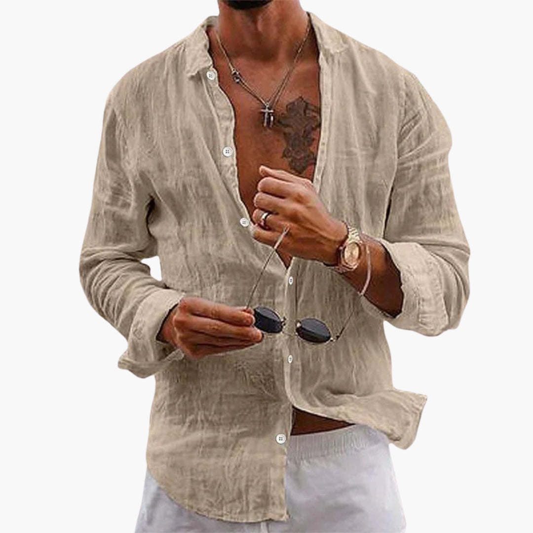 Camicia uomo con colletto e superficie tinta unita