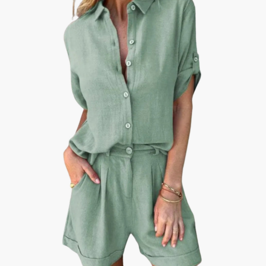 Combinaison Femme Manches Courtes avec Patte Boutonnée