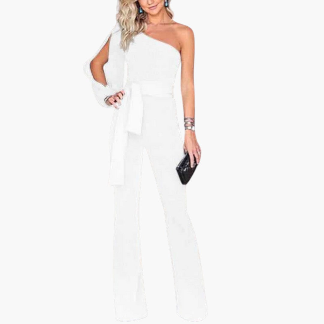 One-Shoulder Women's Jumpsuit with Waist Tie